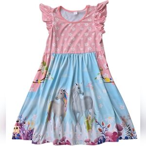 Penelope Plumm Pink and Blue Unicorn Angel Sleeve Dress Size 12